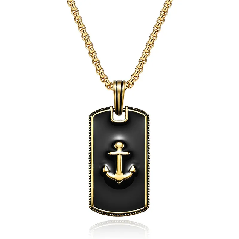 Stainless Steel Anchor Gold Tag Necklace