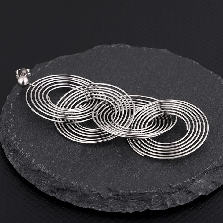316L Stainless Steel Multi-Layer Interlocking Circle Drop Earrings high quality 316L Stainless Steel Multi-Layer Interlocking Circle Drop Earrings high quality