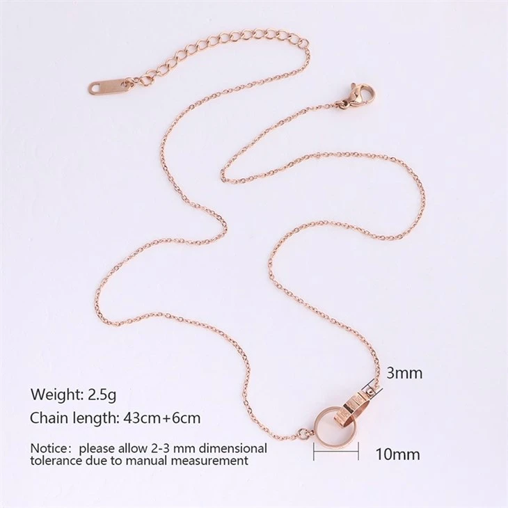 Rose Gold Roman Numeral Double Ring Interlocking Pendant Necklace high quality