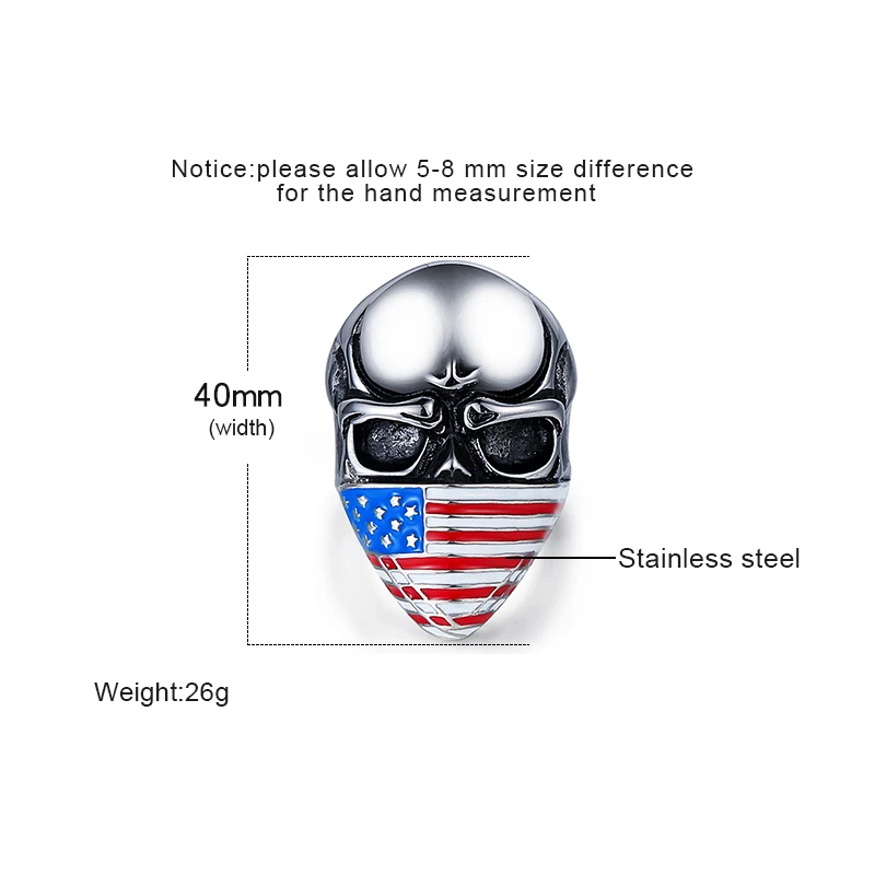Patriotic Skull Mask Flag Ring size detail Patriotic Skull Mask Flag Ring size detail